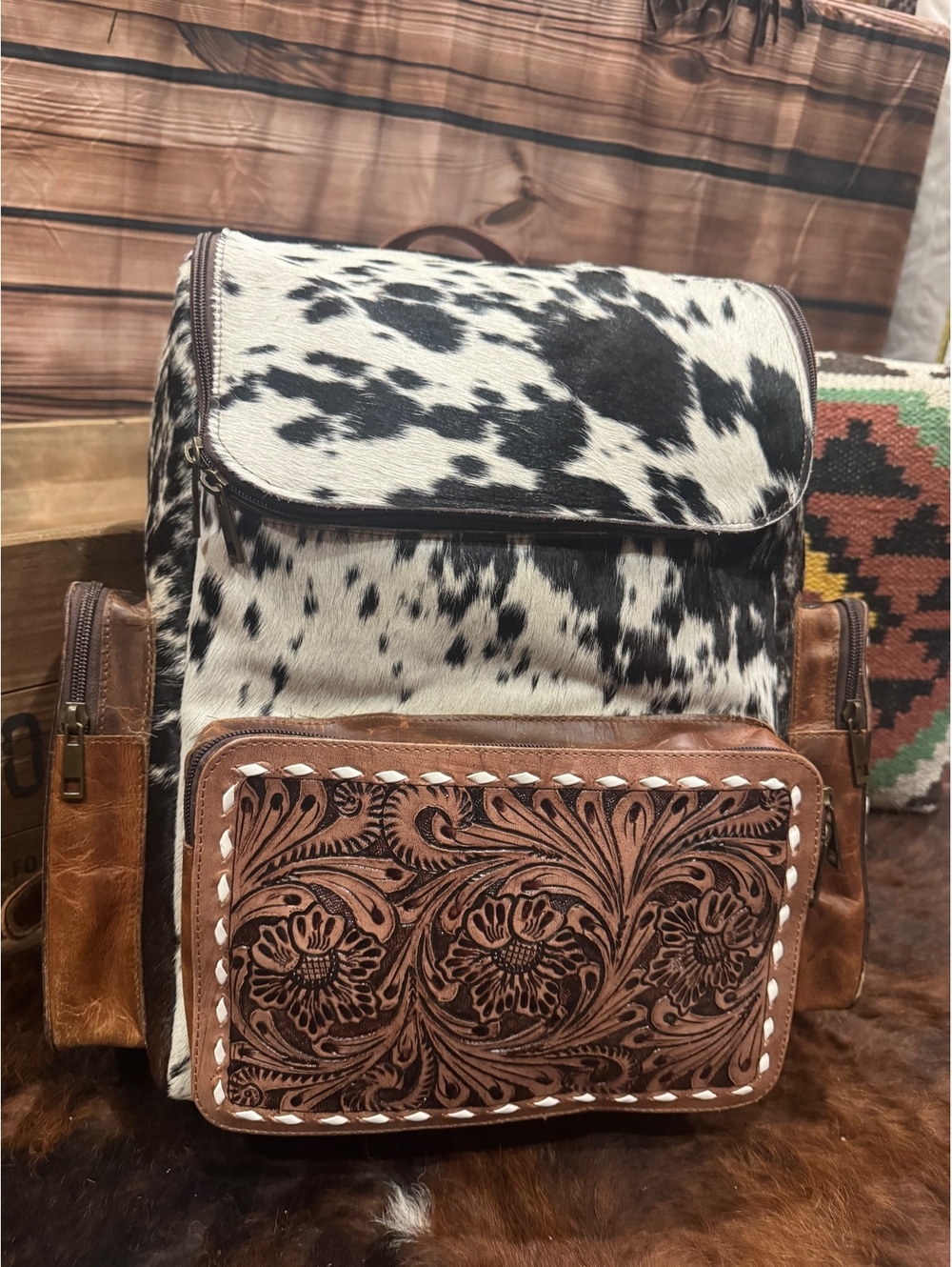 NEW Cowhide Leather Hand-Tooled Western Backpack